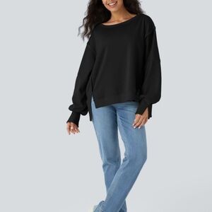 HALARA Round Neck Dropped Shoulder High Low Hem Relaxed Casual Sweatshirt Large